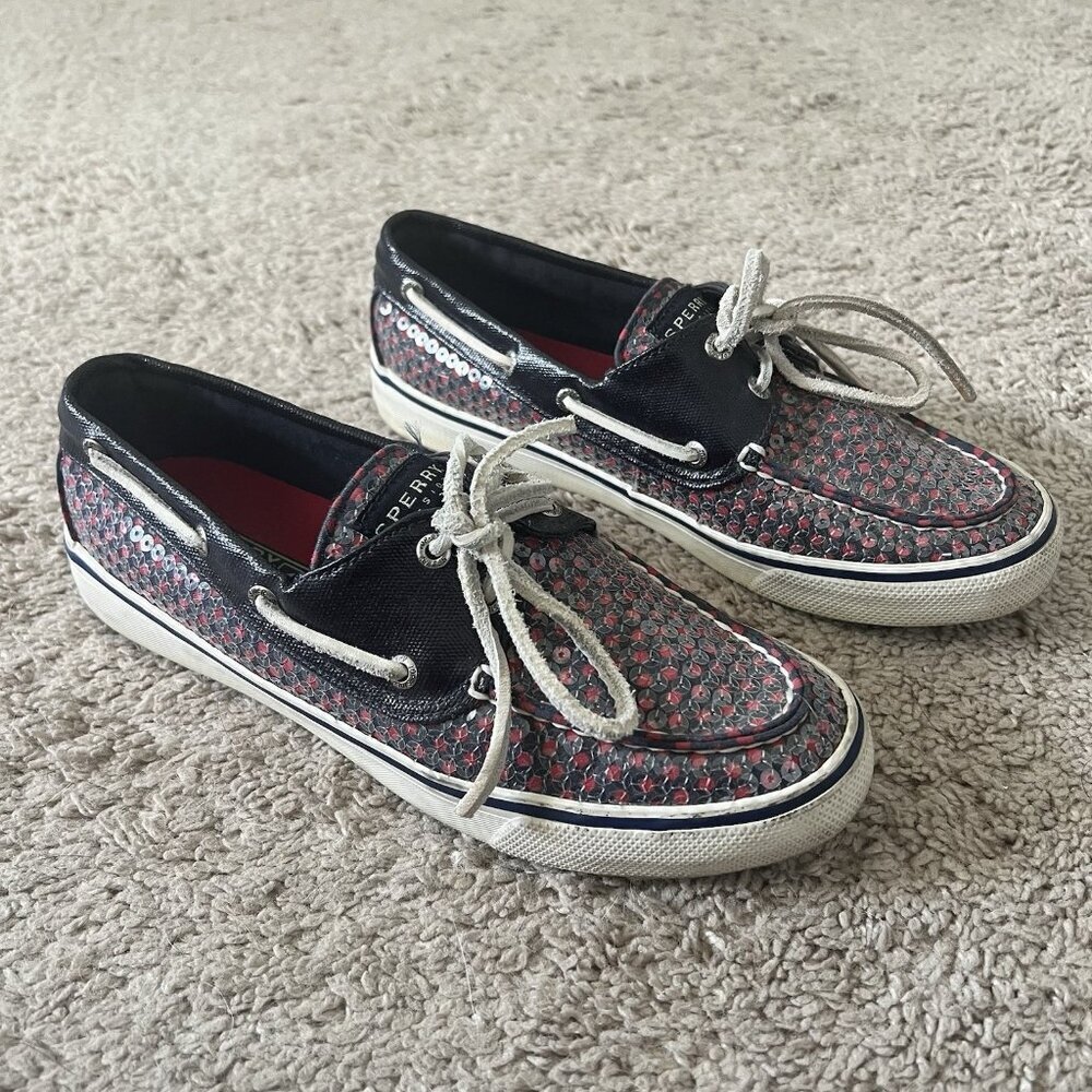 Sperry Top-Sider Size 7 Navy Red Sequin Dot Comfort Shoes